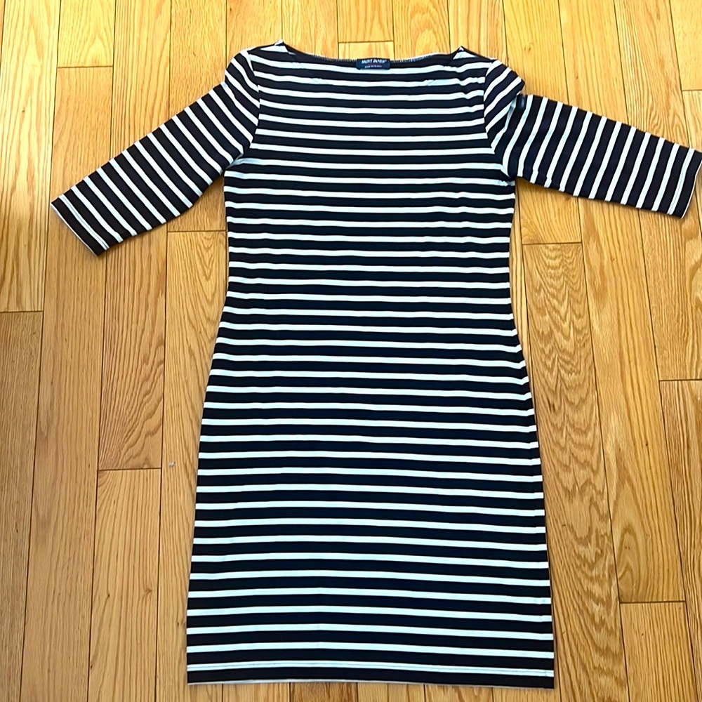 Saint James Propriano form fitting nautical stripe black and white dress size 6